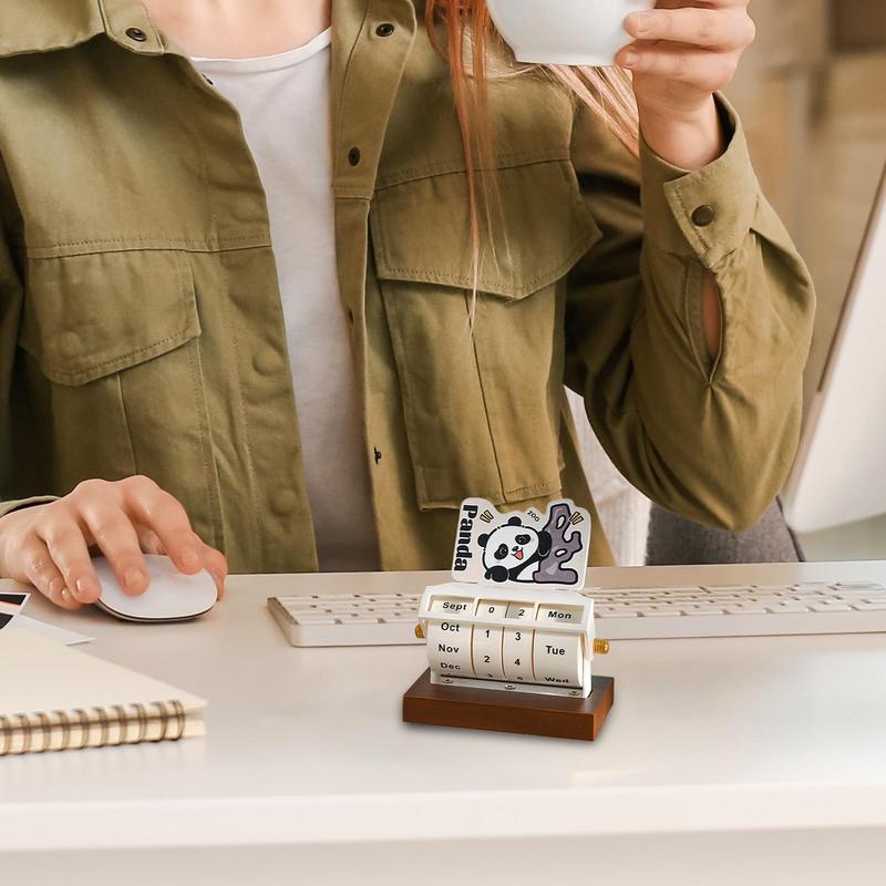 Rotary Perpetual Calendar Wood Decor Tabletop Capybara Calendar Wheeling Calendar Month Week Day Date Display For Home Office