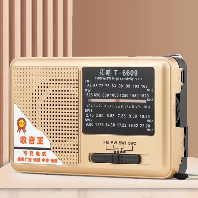 FM/MW/SW Radio Mini Portable Full Band Receiver with 3.5mm Headphone Jack Telescopic Antenna High Fidelity Full Range Speaker