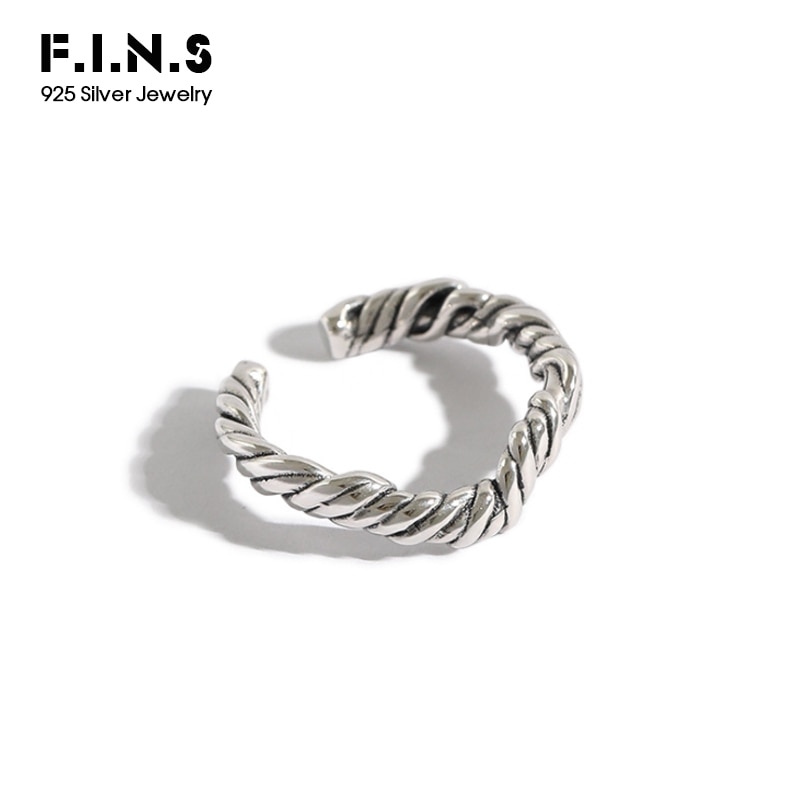 F.i.n.s Koreaanse Pure 100% 925 Sterling Zilveren Ring Retro Vintage Onregelmatige Wave Twist Vinger Ringen Voor Vrouwen Zilveren Ring 925