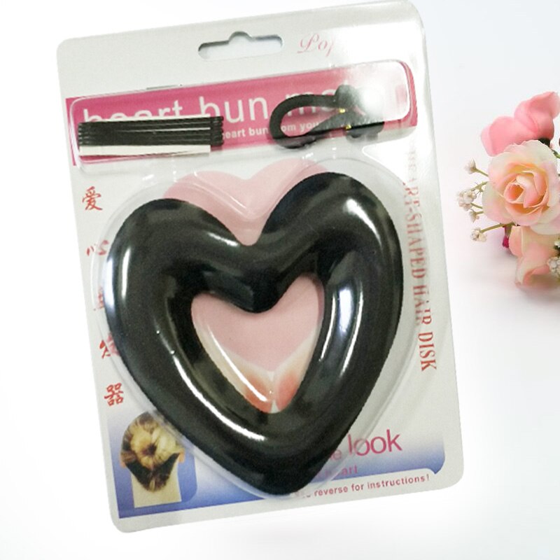 Diadèmes en forme de coeur outil de coiffure, tête bractée éponge magique, bricolage boule de viande cheveux mignon fabricant de chignon femmes filles Donut accessoires de cheveux: black
