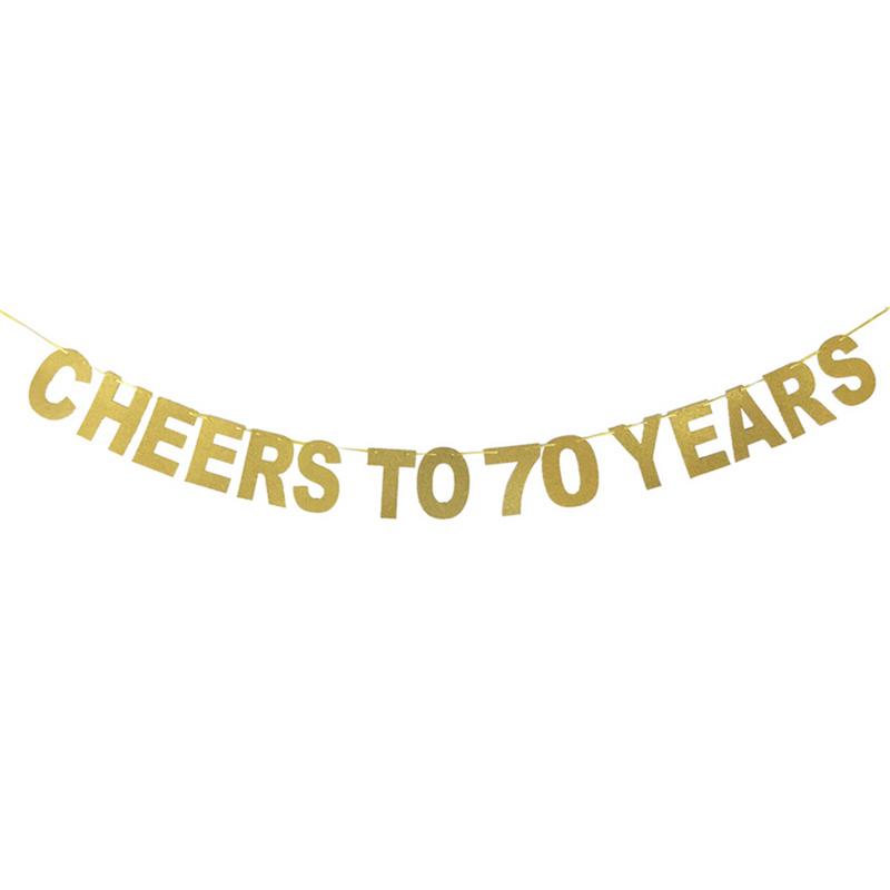 Gold Glitter Banner "cheers to 10/20/30/40/50/60/70/80/90 years" Garland Birthday Wedding Anniversary Party Celebration Supplies: 70