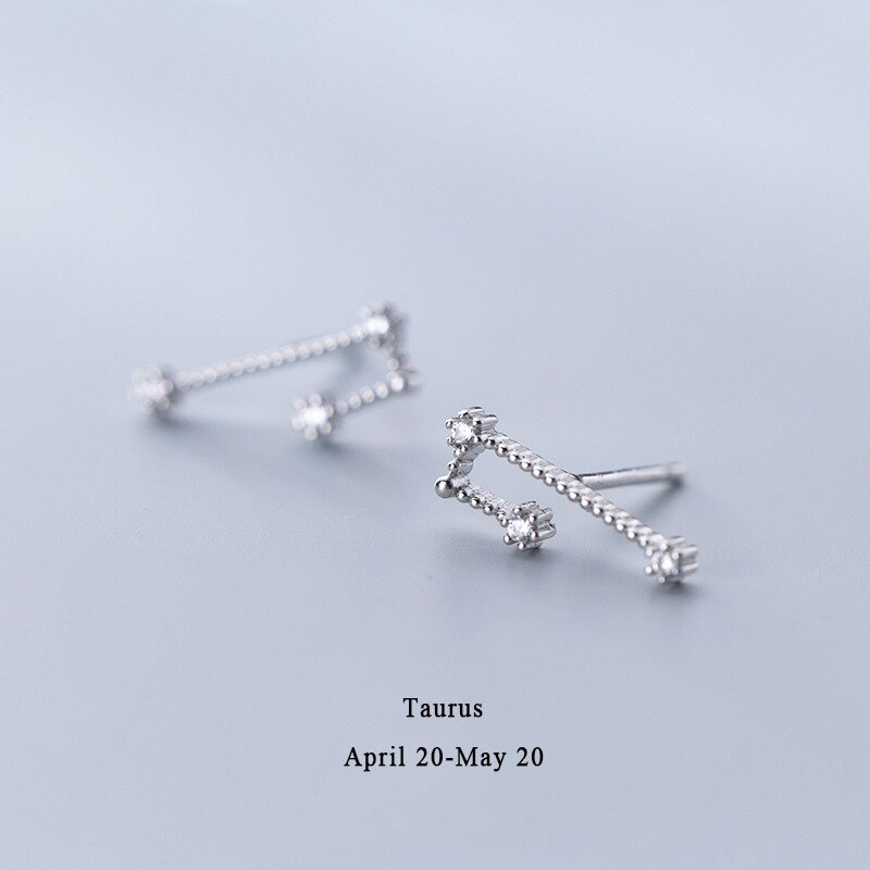 925 Sterling Silver AAA Cublic Zirconia Scorpio Taurus Twelve Constellation Zodiac Sign Stud Earrings Ear Piercing Jewelry: Taurus