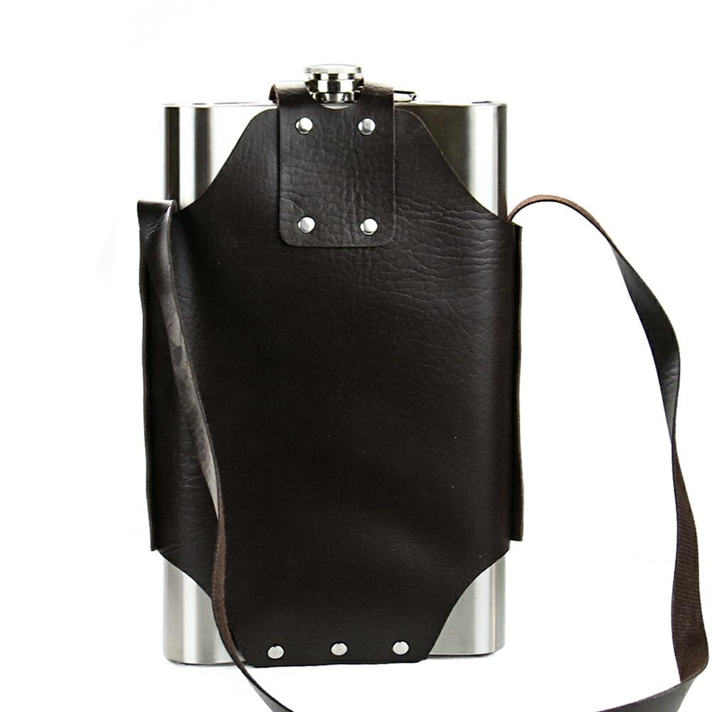 64 OZ Large Thick Stainless Steel Hip Flask Outdoor Portable Flat Wine Bottle Men&#39;s Utensils Leather Case Camping Accessory 1.8L