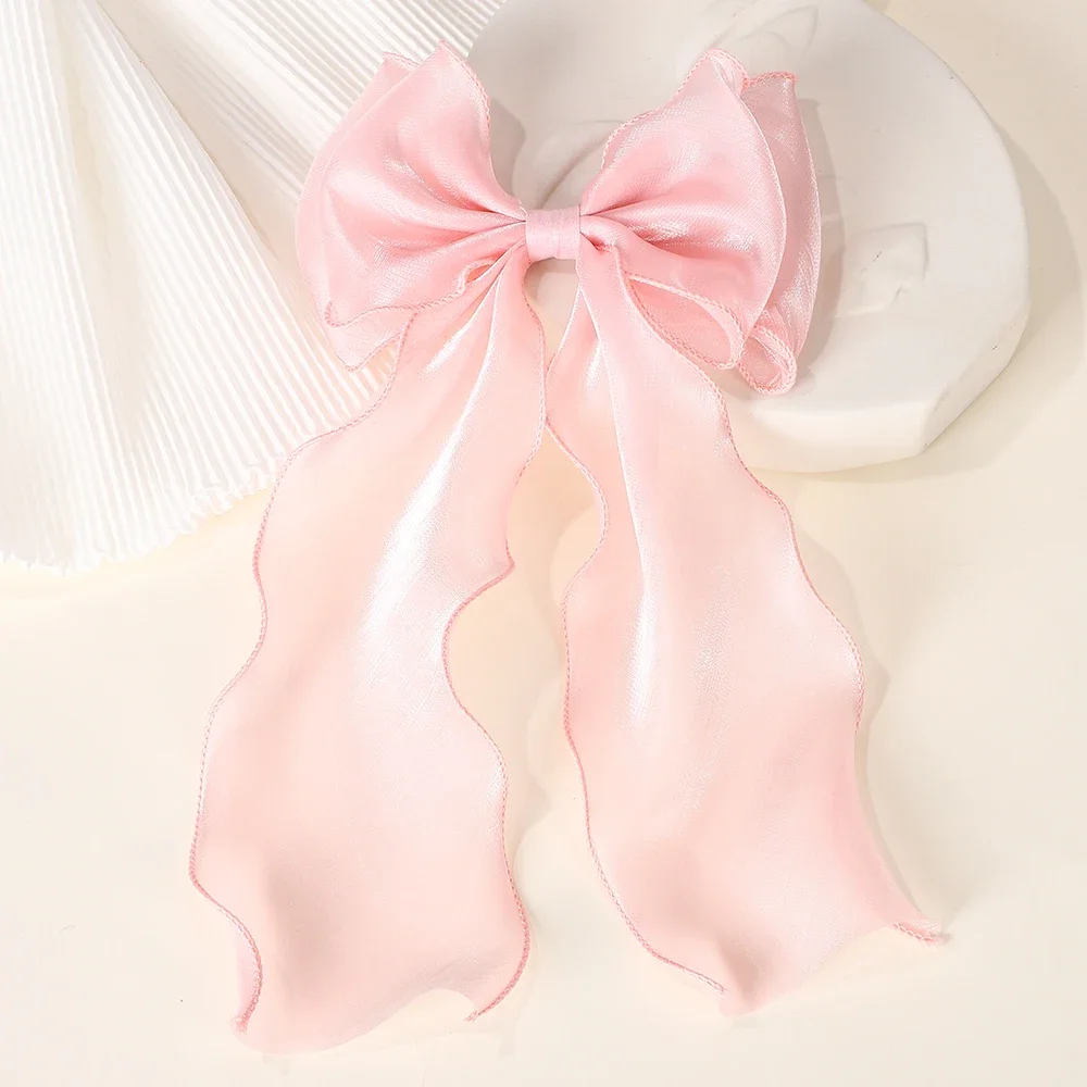 Clips de satén flotantes con lazo grande y largo para niña, Clip para el pelo para la cabeza trasera, rojo Internet con el mismo temperamento, accesorios elegantes para el cabello,: Azul oscuro