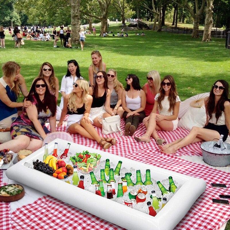 Oppustelig ølbord pool flyde sommer vand fest luftmadras isspand servering / salat bar bakke mad drikke holder 134 x 64cm