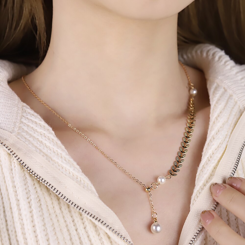 Ins Eenvoudige Temperament Tarwe Oor Parel Hanger Korte Ketting Vrouwelijke Tij Netto Rode High-End Sleutelbeen Keten Ketting