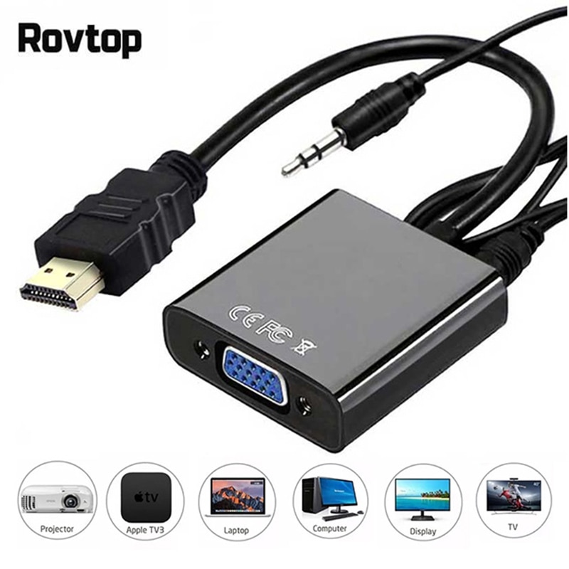 Rovtop HDMI naar VGA Adapter Male Naar Famale Converter Adapter 1080P Digitale naar Analoge Video Audio Voor PC Laptop tablet