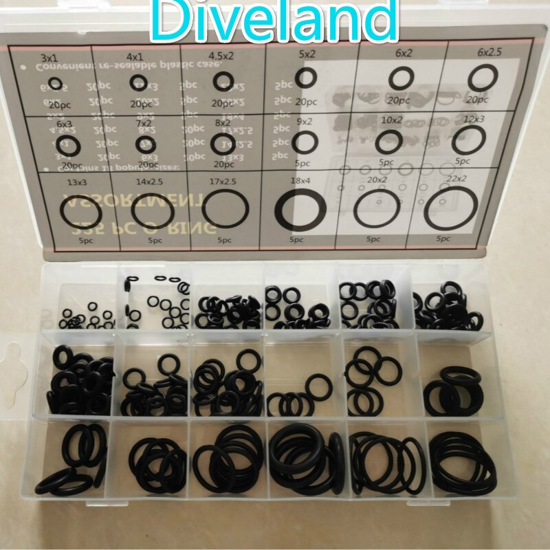 Scuba Diving O-Ring kit 225pcs/Box Rubber/4Pick Tool/10g Grease O Ring Assortment Kit Oring Washer Gasket Sealing Watertightness