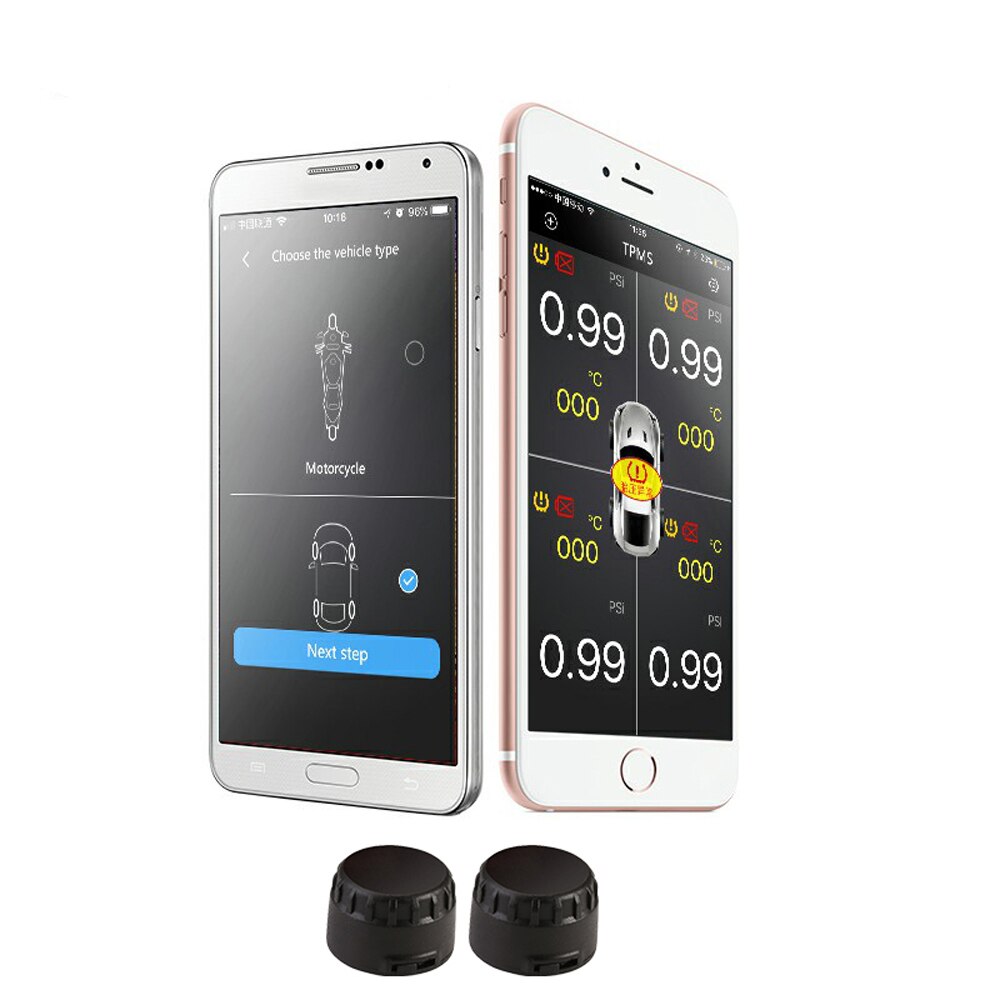 Pneumatici moto di Allarme 2 Sensore di Moto del Sistema TPMS Interno Esterno Senza Fili di Bluetooth 4.0