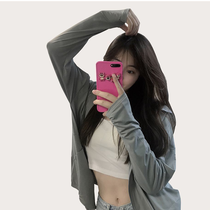 Summer Thin Ice Silk Sun Protection Jacket Women Korean Solid Basic Loose Hooded Cardigan Loose All Match Jogging Sports Tops