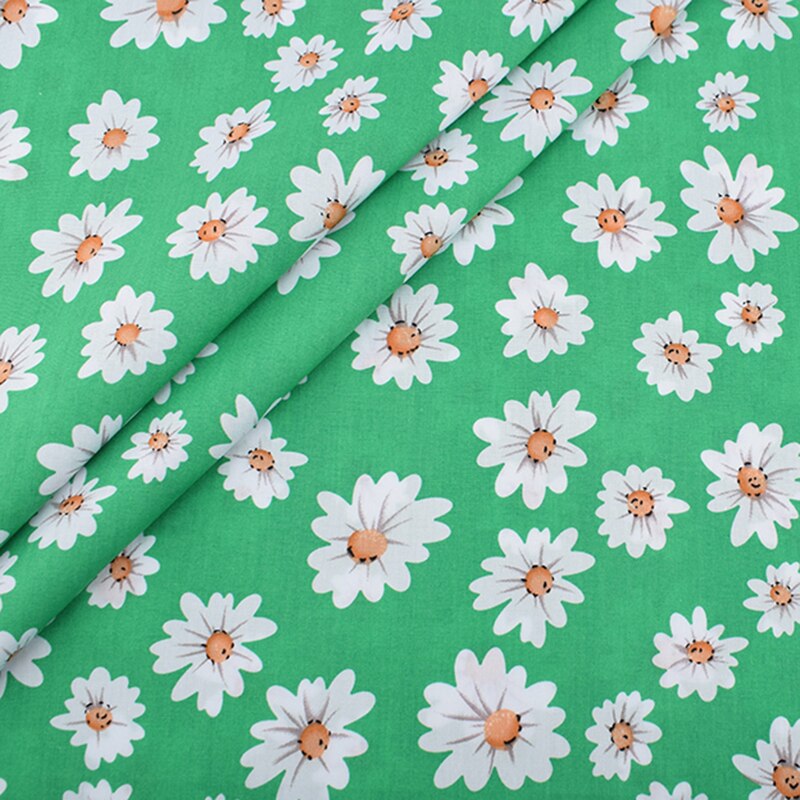 Färskt daisy blommig serie tryckt vanligt bomullstyg, gör-det-själv-quiltning och sömnad av poplinmaterial för baby- och barnklänning, skjorta, kjol: D 1 delar / 100 x 145cm
