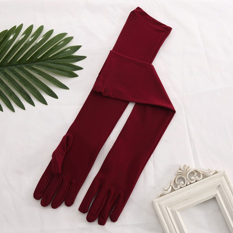 Zwart Goedkope Spandex Bruid Handschoenen van Bruiloft Accessoires Lange Gants Mariage Prom Party Paars Handschoenen S204: Burgundy