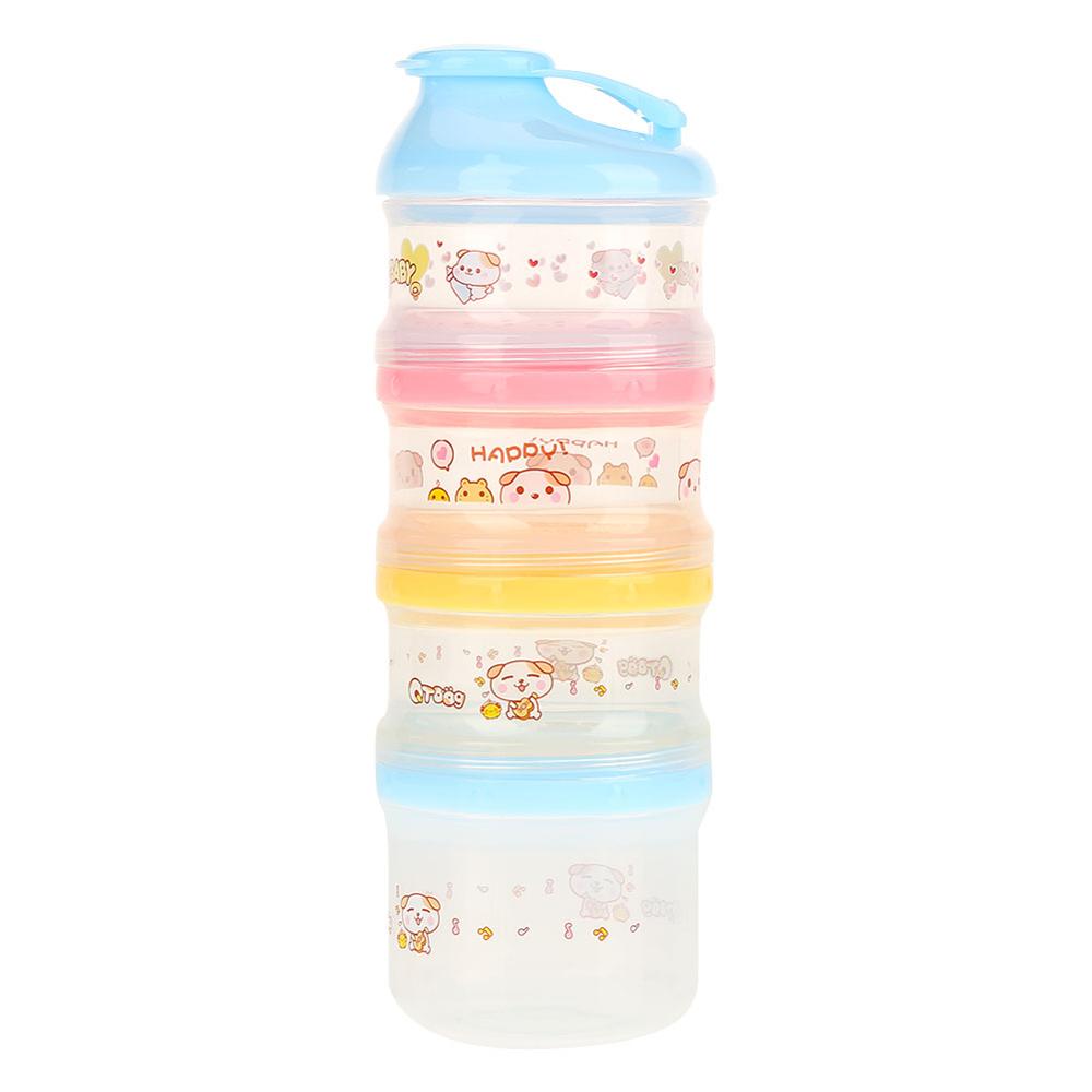Formula Baby Milk Box Dispenser Portable Cartoon Pattern Baby Food Box Snacks Container 4 Layer Big Capacity: Blue