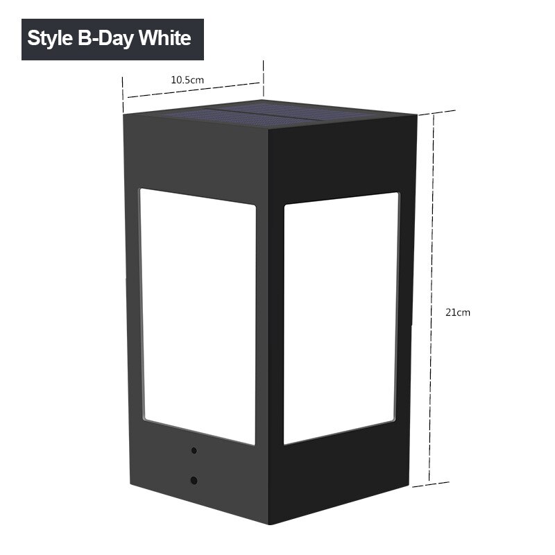 Solar Column Courtyard Light Garden Villa Square Head Sun Power Outdoor Led Lamp Waterproof Rural Landscape for Gate Street: Style B Day White