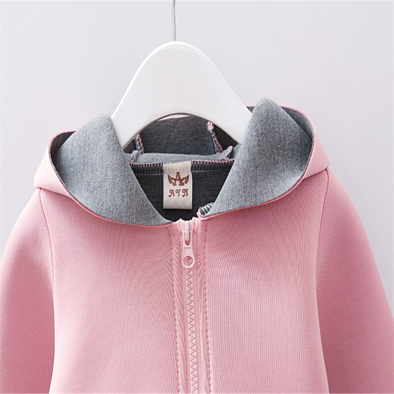 Warme herfst winter babymeisje konijnenoren lange mouwen hoodies jas ruches rits jas bovenkleding katoenen outfits kleding