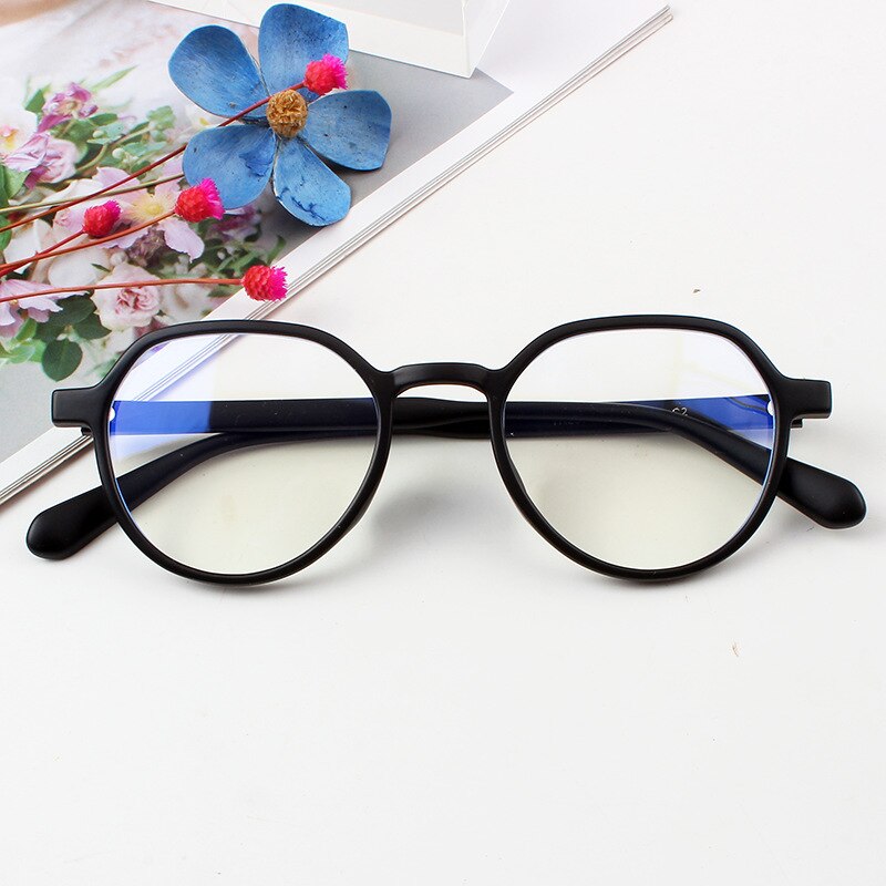 tr90 irregular small round frame anti-blue glasses with myopia light glasses frame plain glasses: Matte black