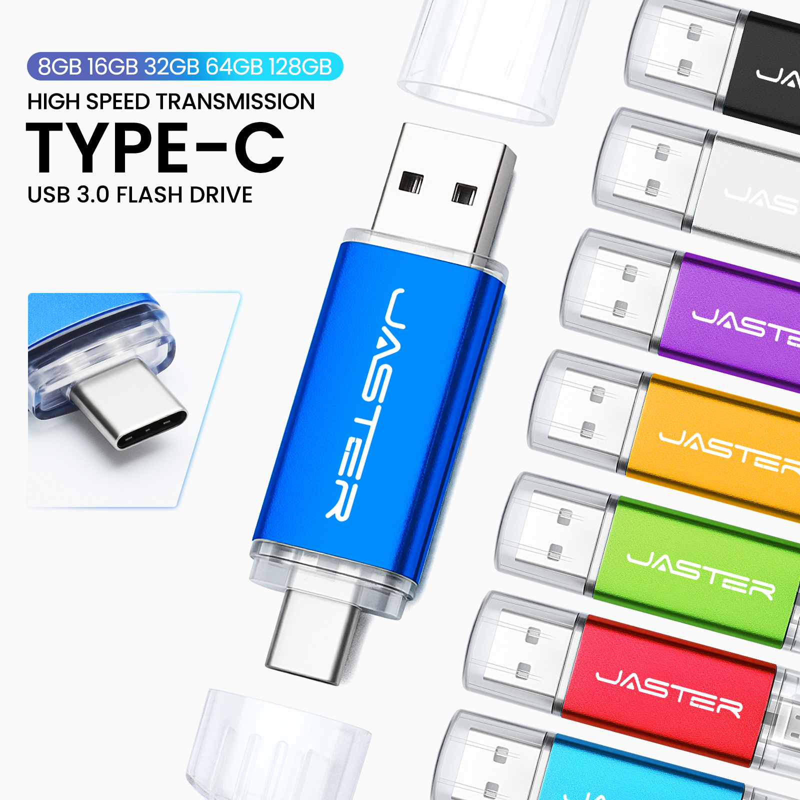 USB-C-Stock 128 GB Typ-C USB 3.0-Blitz-Laufwerk 64 GB Bunter USB3.0-Speicherstick Hochgeschwindigkeits-Stock 32 GB Blau verrotten Grün Schwarz