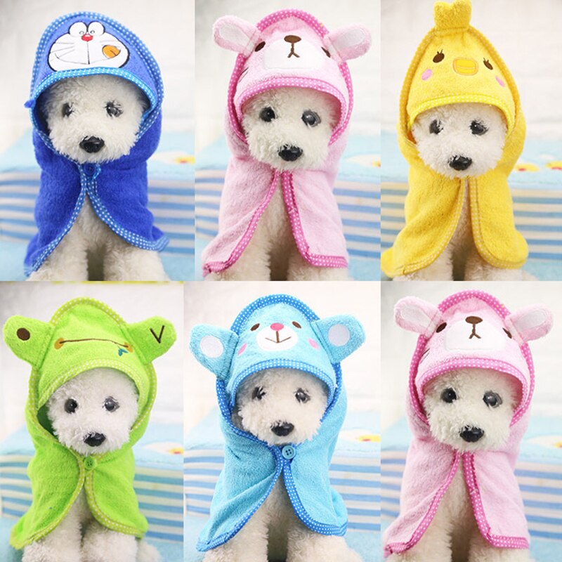 Albornoz con dibujos animados para perro, Toalla de baño para cachorro y gato, manta de secado para mascotas, toalla con capucha para perros pequeños, suministros de baño superabsorbentes para mascotas