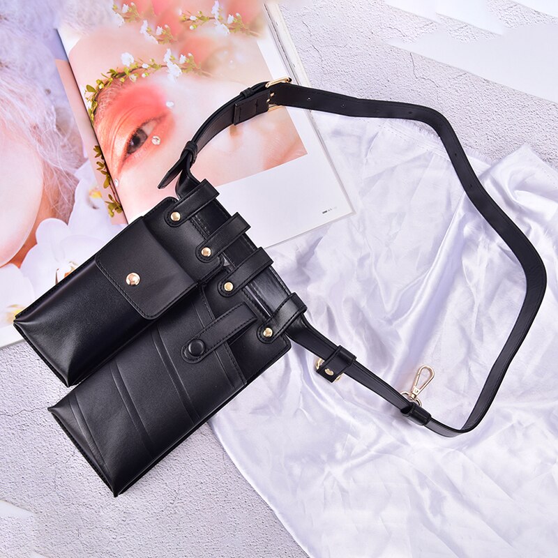 Women Waist Bag Leather Waist Belt Bag Crossbody Chest Bags Girl Fanny Pack Small Phone Pack Shoulder Strap Packs: BK