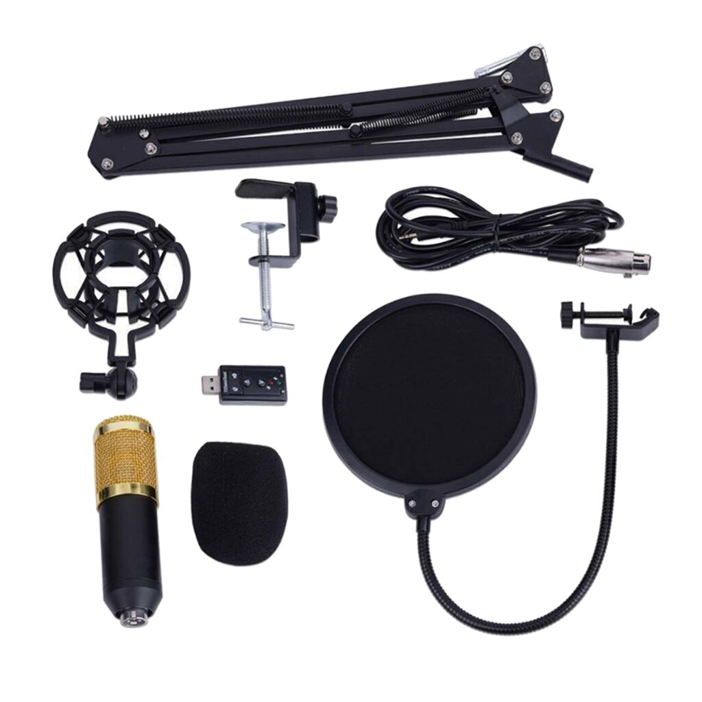 Condenser PC Microphone XLR to 3.5mm with Arm Stand with Shock Mount for Podcasting Studio Recording Chatting Black Golden