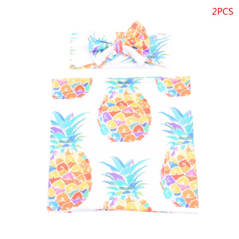 Manta para envolver con estampado de dibujos animados para niños pequeños, 2 uds., con lazo, diadema, banda para el pelo, Set para bebés: 2