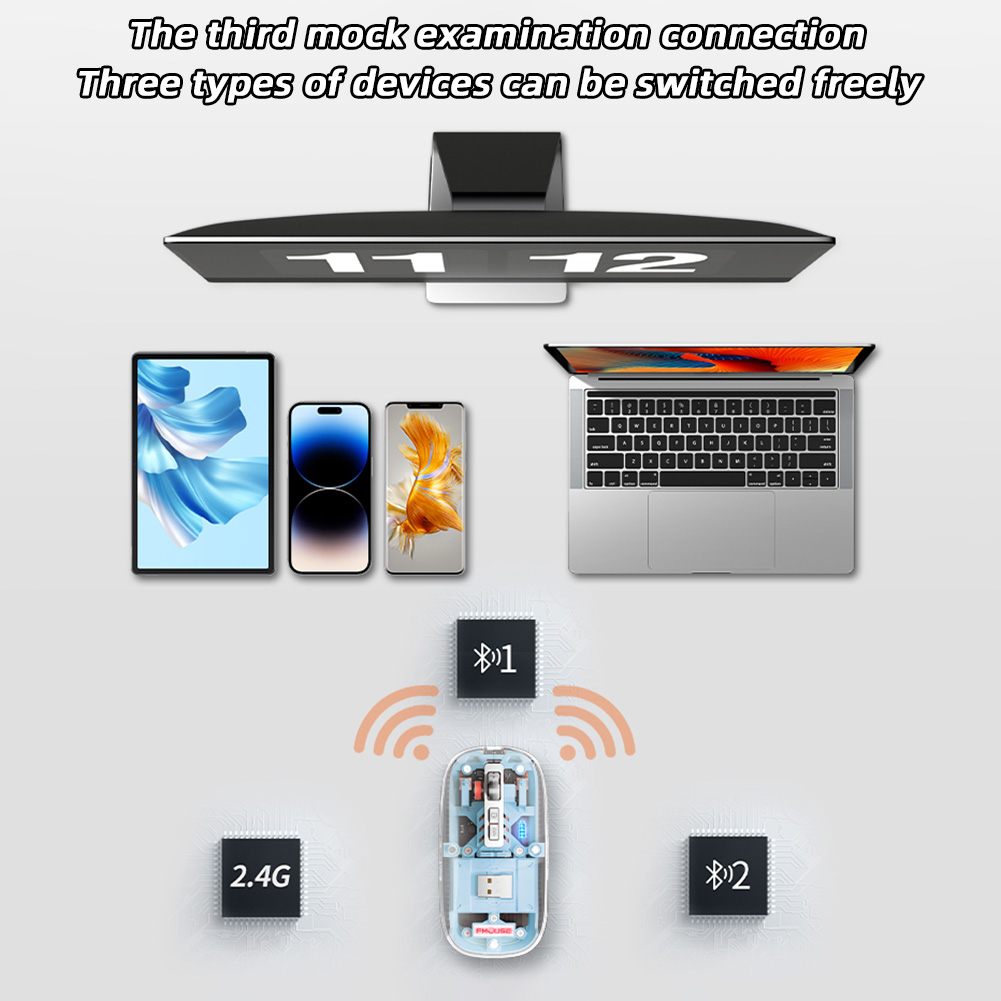 Souris sans fil Bluetooth aste, rétroéclairage RVB, souris de jeu, photoélectrique, transparente, muet, PC Gamer, 3 modes, 2400Dpi