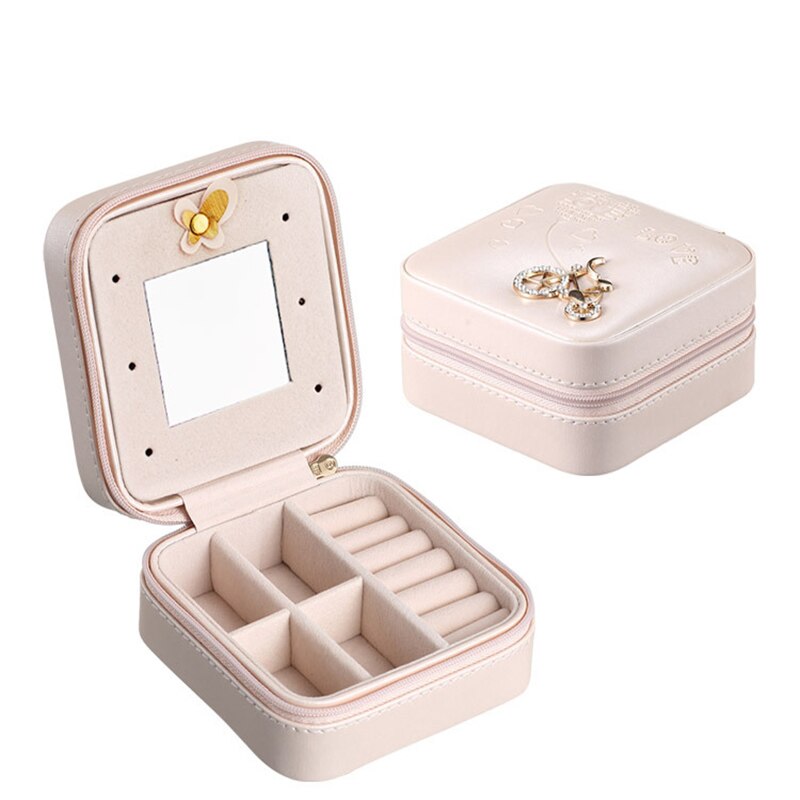 Guanya Stud Earrings Rings Jewelry Box Portable Storage Organizer Zipper Portable Women Useful Makeup Display Travel Case