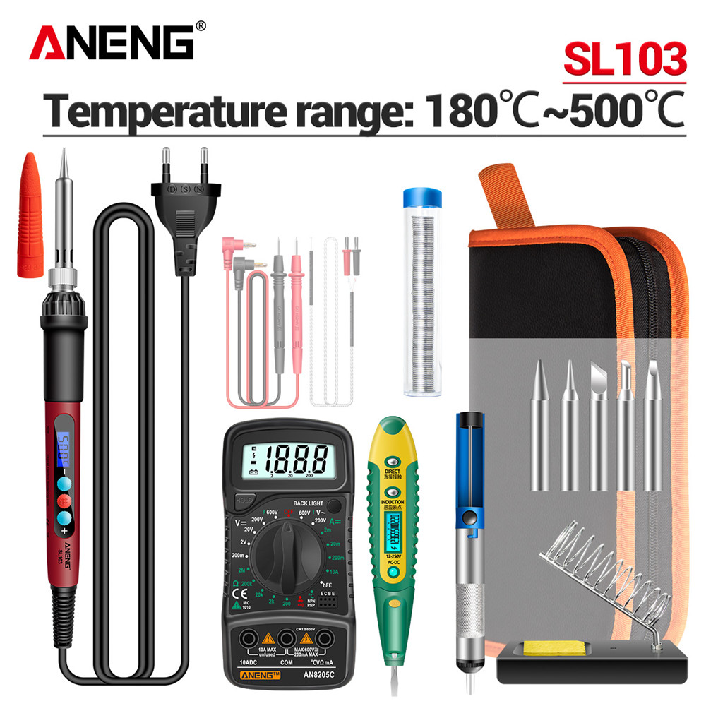ANENG SL103 soldador estaño de estaño soldadura pirografo para madera puntas desoldador estaño pirograbador estacion de soldadura para electronica soporte soldadura cautin estación de soldadura soldar: SL103 EU 16 Set