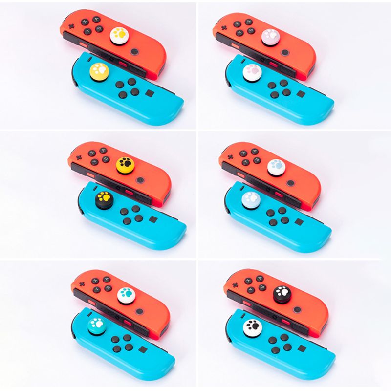 4 Uds Cute Cartoon Cat Paw Joystick silicona pulgar Grips cubierta para Nintendo Switch/Lite juego controlador accesorios tapa de balancín Kit