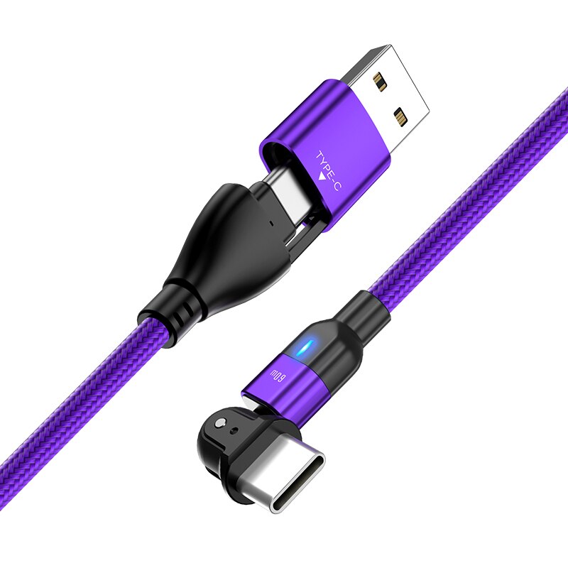 AUFU 60W USB C Zu USB Typ C Kabel PD Schnelle Ladegerät Kabel USB-C Typ-c Kabel Für xiaomi Samsung Macbook iPad Daten synchronisieren 180 Drehen: Violett / 2m