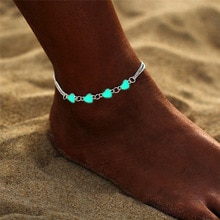 Vintage Lichtgevende Strand Enkelband Foot Chain Shell Hard Sieraden Charmante Glow In The Dark Hart Enkelbandje