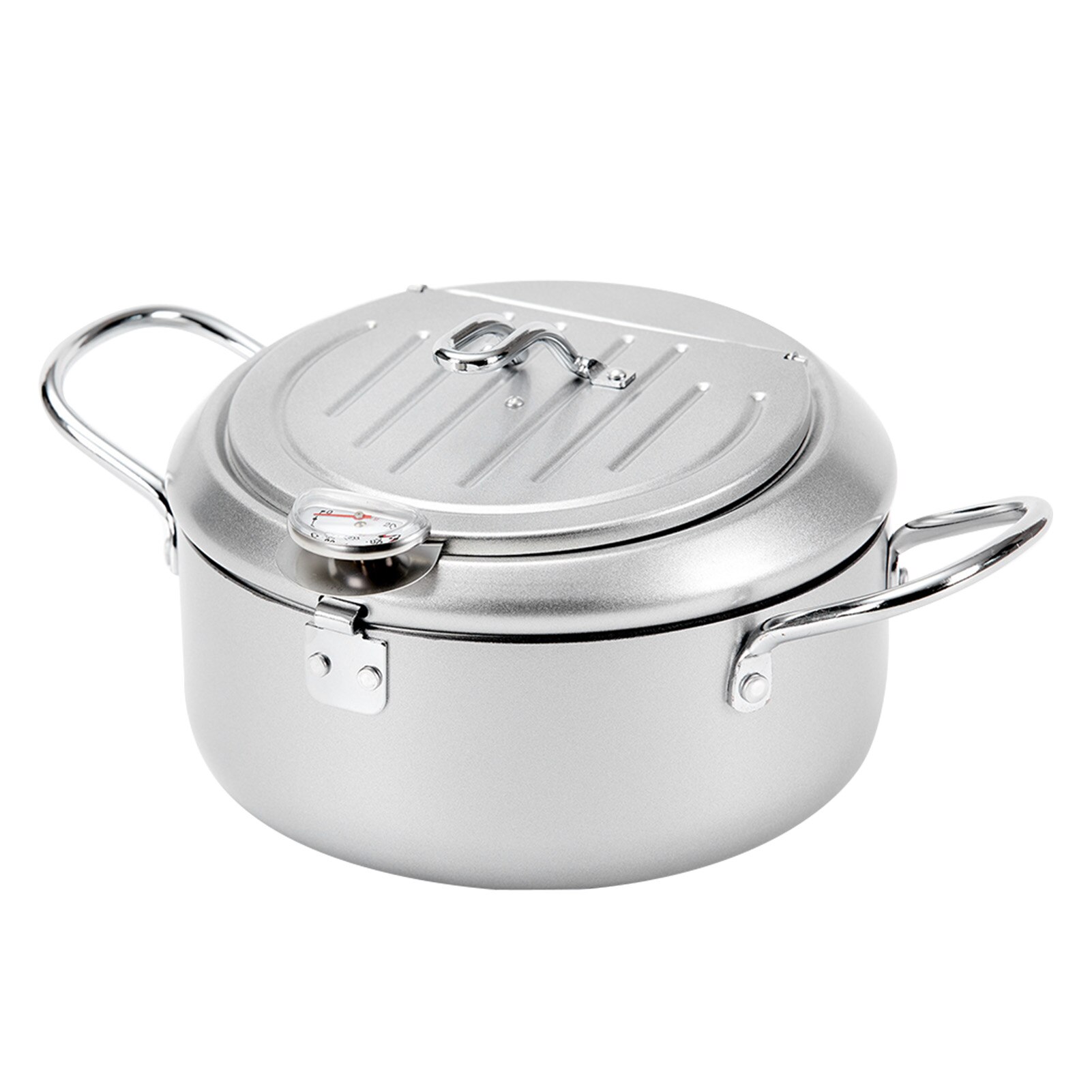 Home Temperature Control Carbon Steel With Thermometer Double Handle Kitchen For Induction Cooker Tempura Deep Fryer Lid: 20cm / Silver