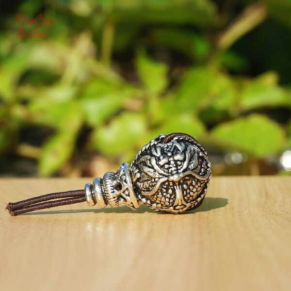 14mm 1 stuks 3 gaten sterling zilveren goeroe kralen gesneden draak mala kraal japa kralen armband oorbellen sieraden bevindingen doe-het-zelf accessoires