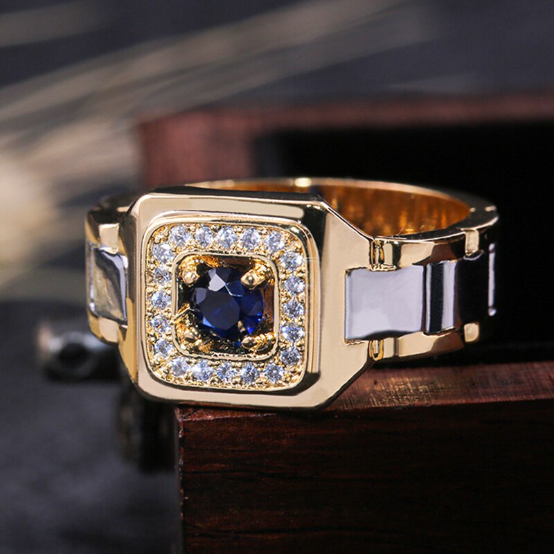 Aphseem Mannen Ringen Creatieve Horloge Vormige Two Tone Partij Ringen Voor Mannen Wedding Ring Met Maat 6-14 mannelijke Sieraden