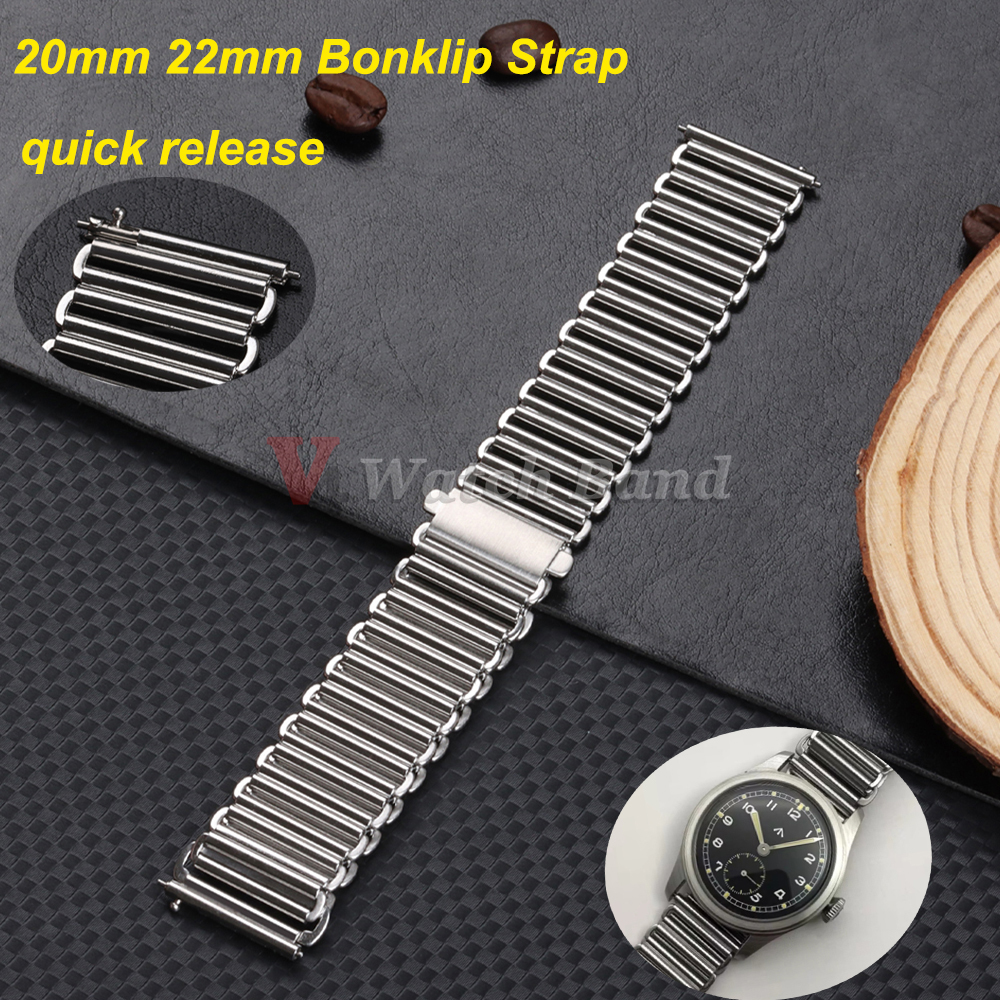 316l klokkereim i rustfritt stål 20mm 22mm bonklip-rem hurtigutløser avtagbar armbånd metall universalrem