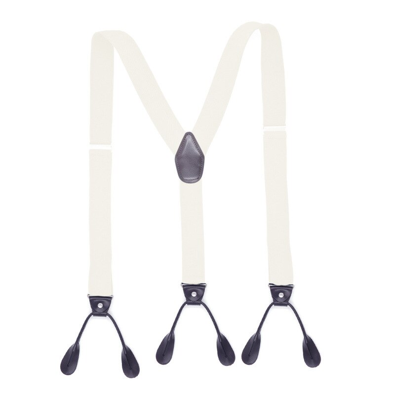 Military Mess Dress White Braces Suspenders – Leather Button Tabs & Brass Levers, New