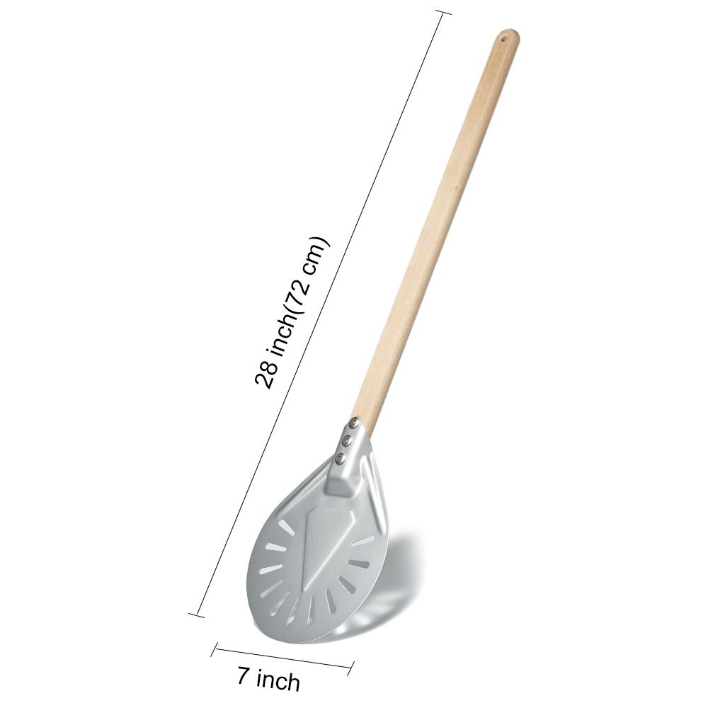 SHANGPEIXUAN Perforated Pizza Peel with Turning Pizza Peel Wood Handle Pizza Shovel Anodized Short Spatulas Baking Tools: Light Grey