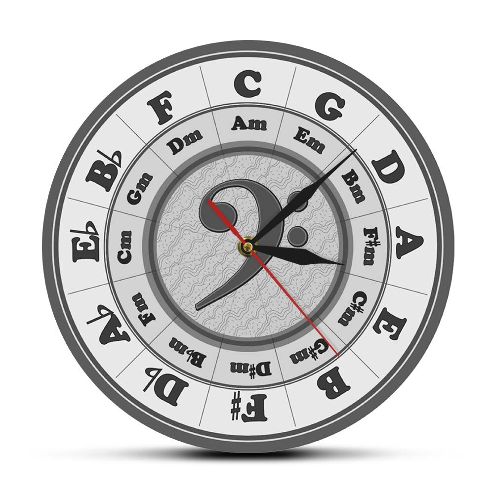 Bass Clef Circle Of Fifths Worksheet Wall Clock Home Décor Music Key Harmony Theory Wall Watch Musician Composer Artist: No Frame