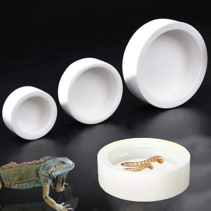 K5DC Witte Keramische Reptiel Ronde Feed Kom Worm Schotel Pet Bowls Mini Voedsel Water Anti-Escape Reptiel Feeder Voor anoles Bebaarde Huisdier