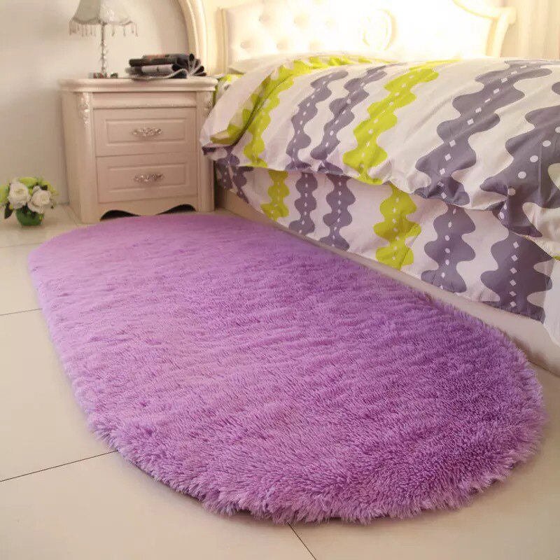 Ensfarget ovale vaskbare gulvmatter til hjemmet stue teppe soverom seng foran teppe salongbord teppe 40 x 60cm h99f: Lilla