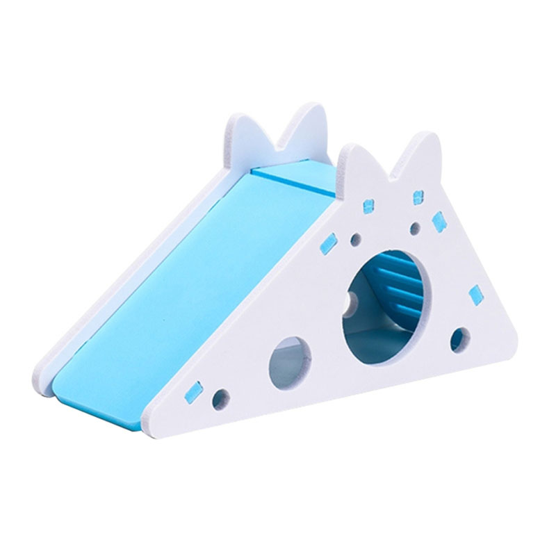 Tobogán de hámster ensamblado, juguete de conejillo de indias, oso dorado, casa de hámster colorida de madera, jaula para mascotas pequeñas, accesorios para hámster: Blue 1