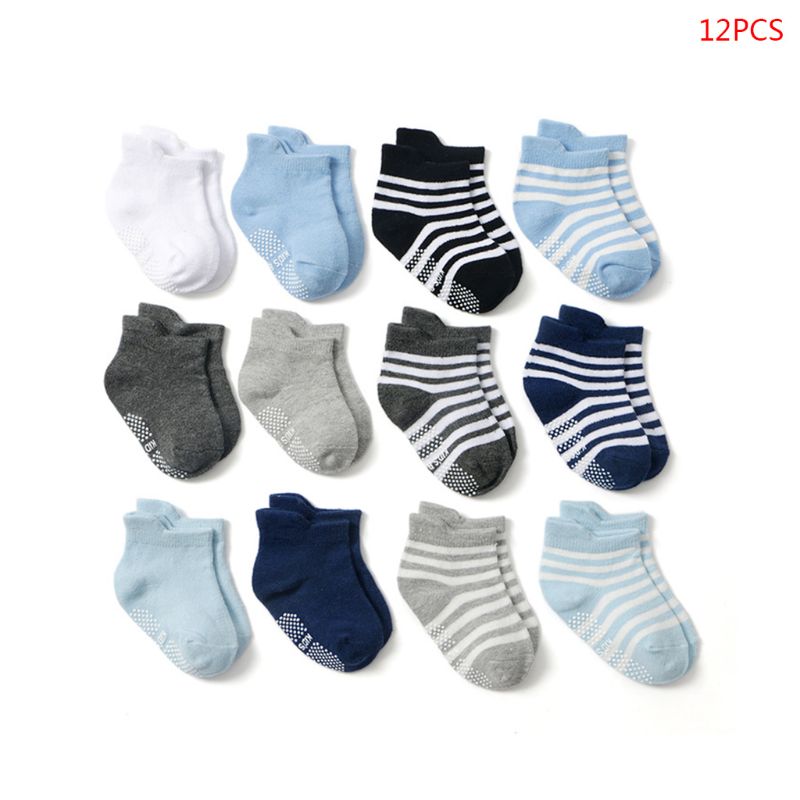 12 Pair/Set Toddler Baby Sports Cotton Socks Comfortable Anti Slip Socks for 0-24 Months Boys Girls: 1-S