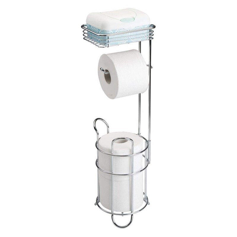 Roll Paper Holder with Storage Basket Iron Paper Towel Rack Bathroom Floor Tissue Storage Rack