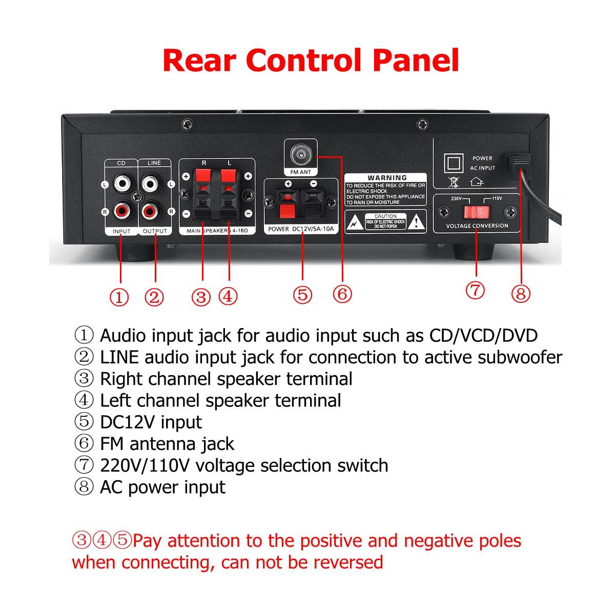 1200W 12V/110V-220V Home Car bluetooth Power Amplifier With Remote Control HiFi Stereo Digital AMP 2x Mic AUX USB SD Card Input