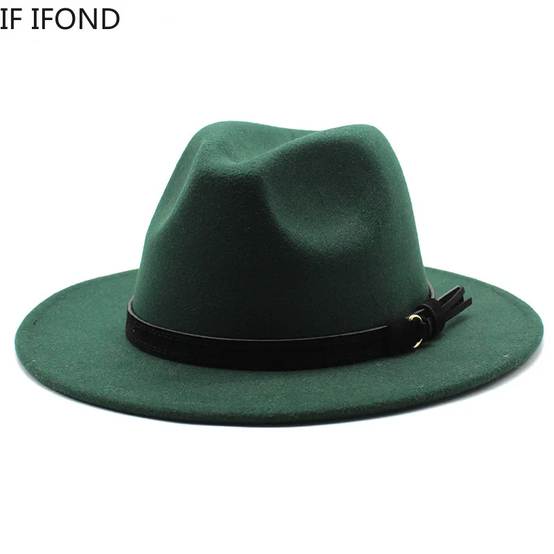 Sombrero Fedora de fieltro Gangster Trilby, gorras de Jazz de ala ancha europea americana, sombrero de boda blanco de lana para hombres y mujeres, 56-58-61CM