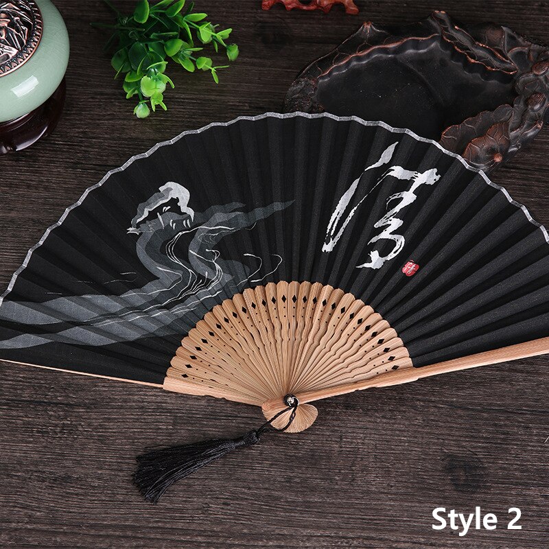 Abanico plegable Vintage portátil con mango de bambú antiguo, abanico de mano para pintura, baile de boda: Style 2