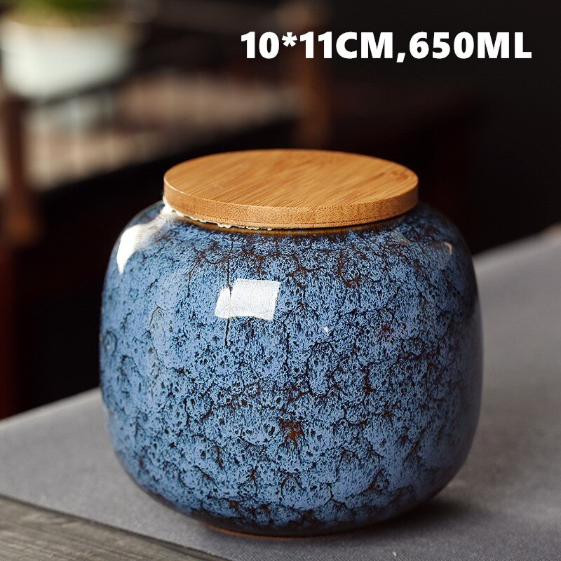 650ml Sealed Ceramic Porcelain Tea Caddy Teaware Pot Kiln To Tea Pot Household Storage Container Tea Container Ceramic Container: M BLUE