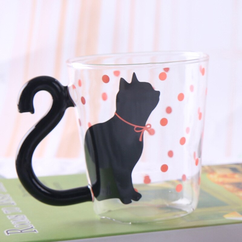 Gato taza de vidrio creativa taza con Gato de dibujos animados taza de agua con mango par de jugo de vidrio taza de jugo de fruta taza de café tipo oficina