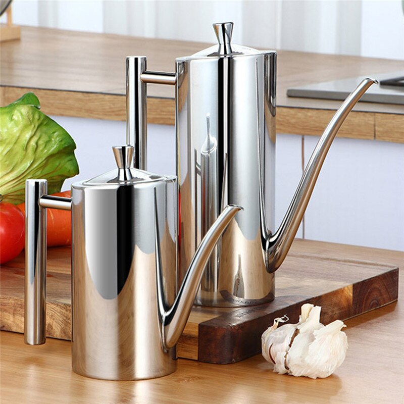 Stainless Steel Long Mouth Oil Bottle Oil Pot Leak-Proof Oil Bottle Soy Sauce Bottle Household Seasoning Bottle Kitchen Supplies