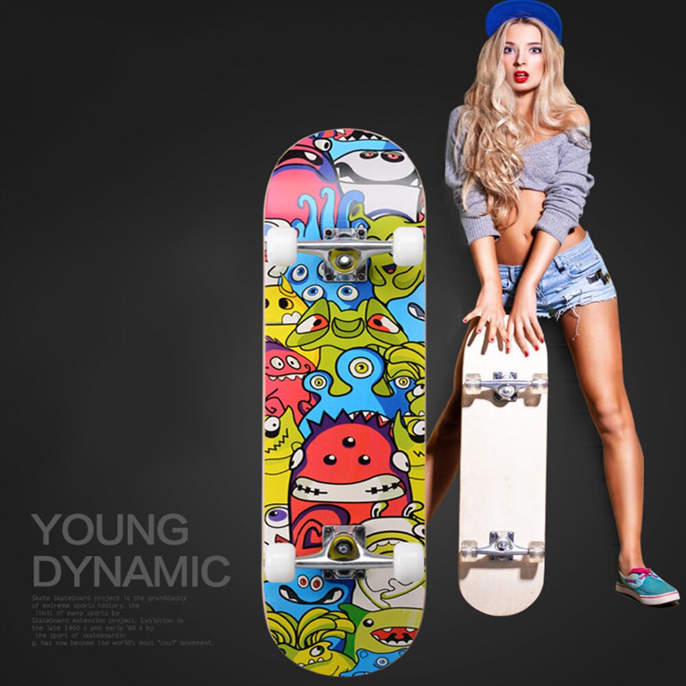 31 cal ulicy klon deskorolka dla dorosłych na cztery koła ze stopu ze stali podwójnie pochylenia deskorolka drukowane wzory długa deska dla początkujących dla nastolatków prezent